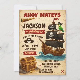 Ahoy Matey Pirate Anniversaire Fête Invitation