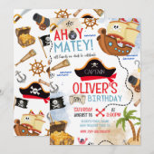 Ahoy Matey Pirate Birthday Invitation Kids Pirate (Devant / Derrière)