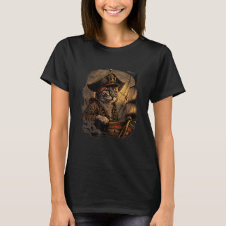 Ahoy, Matey! Pirate Cat Design met Schip en Jolly T-shirt