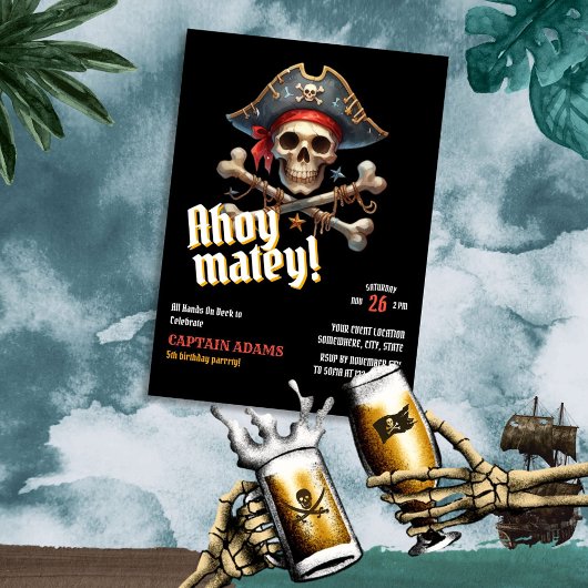Ahoy Matey ! Pirate crâne foncé Invitation Anniver