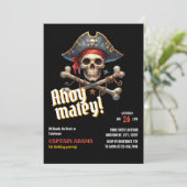 Ahoy Matey ! Pirate crâne foncé Invitation Anniver (Debout devant)