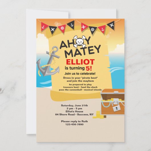 Ahoy Matey Pirate Invitation Kaart (Voorkant)