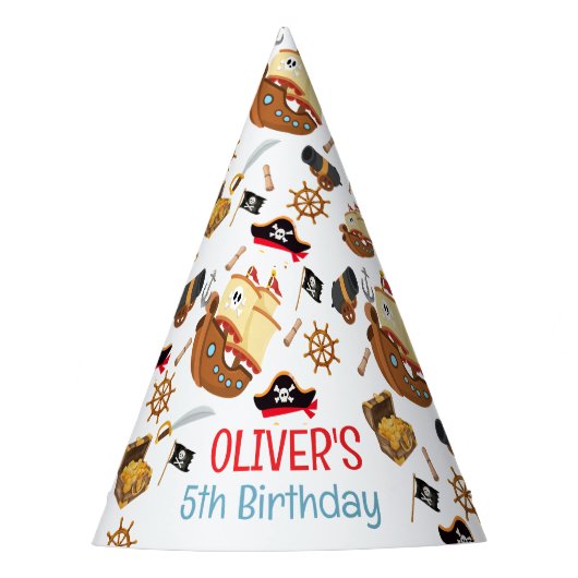 Ahoy Matey Pirate Personalized Birthday Feesthoedjes (Voorkant)