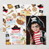 Ahoy Matey Pirate Photo Birthday Invitation (Devant / Derrière)