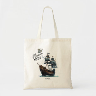 Ahoy Matey! Verjaardag Black Pirate Ship Tote Bag