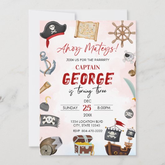 Ahoy mateys pirate Boy birthday Invitation (Devant)