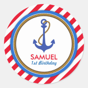 AHOY! Nautical Birthday Baby shower Ronde Sticker