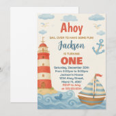 Ahoy ! Nautical Birthday Party Invitation (Devant / Derrière)