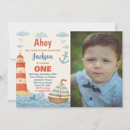 Ahoy ! Nautical Birthday Party Invitation (Devant)
