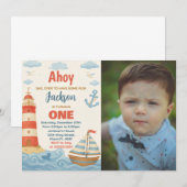 Ahoy ! Nautical Birthday Party Invitation (Devant / Derrière)