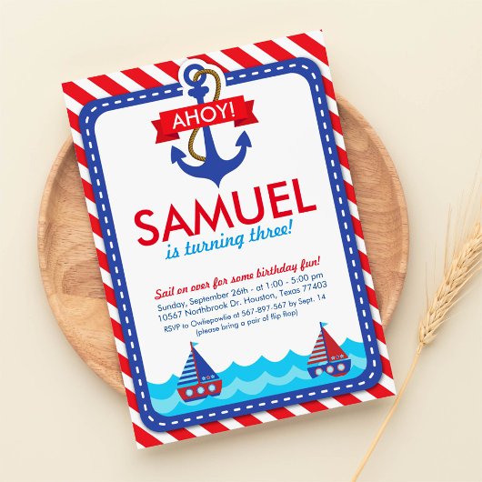AHOY! Nautical Birthday Party Invitation Kaart