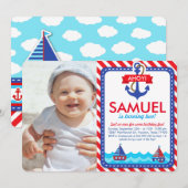 AHOY ! Nautical Birthday Party Photo Invitation (Devant / Derrière)