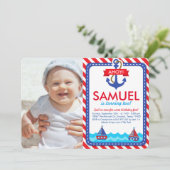 AHOY ! Nautical Birthday Party Photo Invitation (Debout devant)