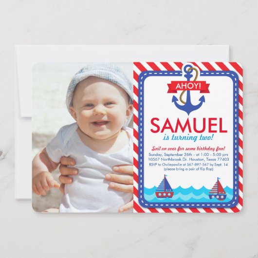 AHOY ! Nautical Birthday Party Photo Invitation (Devant)