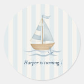 Ahoy Nautical Birthday Sticker | Zeilboot & pastel (Voorkant)