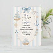 Ahoy Nautical Blue Verjaardag | pastelzeilboot Kaart (Staand voorkant)