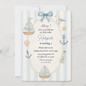 Ahoy Nautical Blue Verjaardag | pastelzeilboot Kaart (Voorkant)