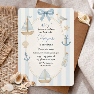 Ahoy Nautical Blue Verjaardag pastelzeilboot Kaart