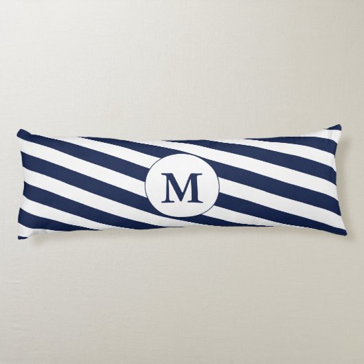 Ahoy. Nautical Monogram Navy Blue & White Stripes Lichaamskussen (Achterkant)