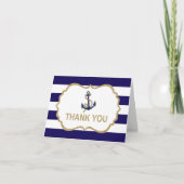 Ahoy Nautical Navy Blue Stripes Carte de remerciem (Devant)