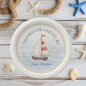 Ahoy Nautical Sailboat Verjaardag | Blauw en rood Papieren Bordje