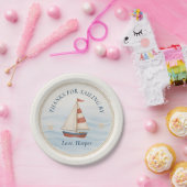 Ahoy Nautical Sailboat Verjaardag | Blauw en rood Papieren Bordje (Feest)