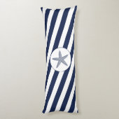 Ahoy. Nautical Starfish Navy Blue & White Stripes Lichaamskussen (Achterkant (Verticaal))