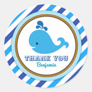 AHOY! Nautical Whale Birthday Dank je wel Ronde Sticker