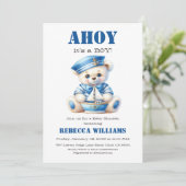 Ahoy Nautisch Blauw Zeiler Beer Jongen Baby shower Kaart (Staand voorkant)
