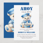 Ahoy Nautisch Blauw Zeiler Beer Jongen Baby shower Kaart (Voorkant / Achterkant)