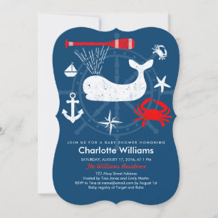 Ahoy Nautisch Blauwe & Rode Baby Shower Kaart