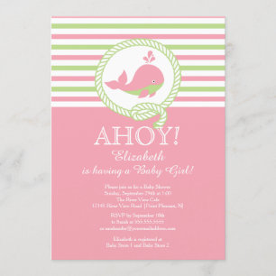 Ahoy! nautische walvis meisjes Baby shower uitnodi Kaart
