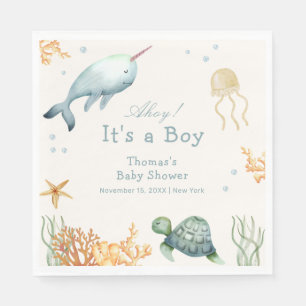 Ahoy onder het Zee Whale Boy Baby shower Servet