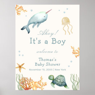 Ahoy onder het Zee Whale Boy Baby shower Welkom Poster