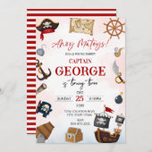 Ahoy pirate Boy birthday Invitation (Devant / Derrière)