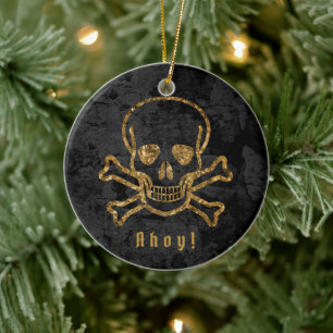 Ahoy! Pirate Gold Skull Botten Keramisch Ornament