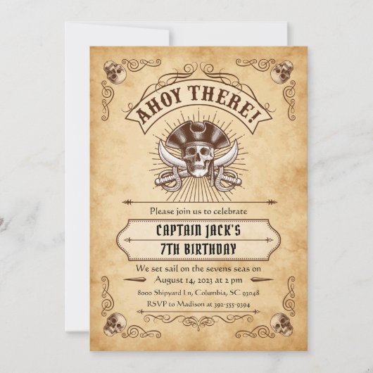Ahoy Pirate Invitation Anniversaire (Devant)