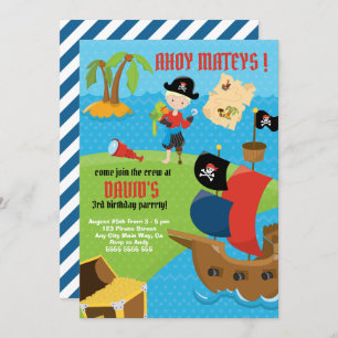 Ahoy. Pirate Ship Boy Pirate Birthday Party Kaart