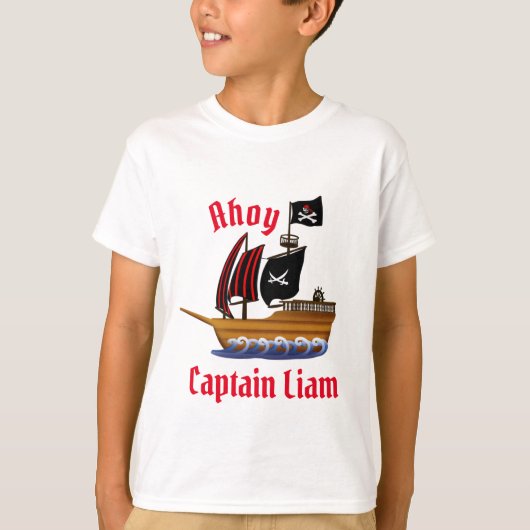 Ahoy Pirate Ship Kapitein Personalize Name T-shirt (Voorkant)