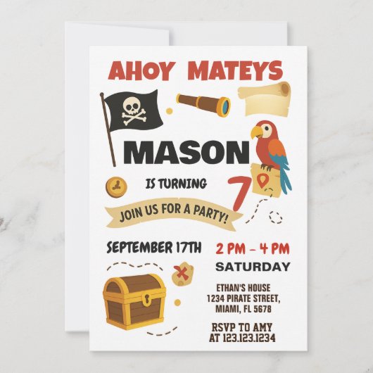 Ahoy! Pirate verjaardagsuitnodiging voor kinderen Kaart (Voorkant)