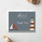 Ahoy Sail Boat & Lighthouse Merci Cartes de notes (Devant/Arrière en situation)