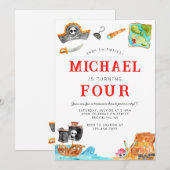 Ahoy Shipmates Treasure Hunt Schip Piraat Verjaard Kaart (Voorkant / Achterkant)