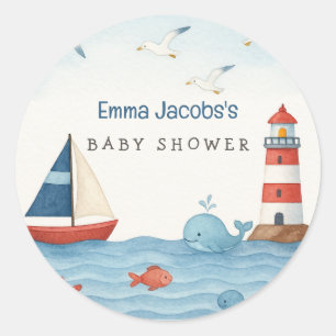 Ahoy 't is een jongen! Nautische babyshower Ronde Sticker