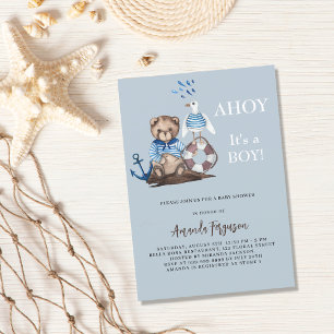 Ahoy teddybeer jongen zeiler luxe Baby shower Kaart