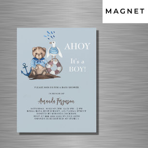 Ahoy teddybeer jongen zeiler luxe Baby shower Magnetische Uitnodiging