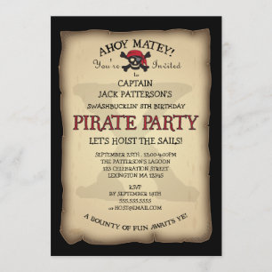 Ahoy Treasure Map Pirate Birthday Party Invitation Kaart
