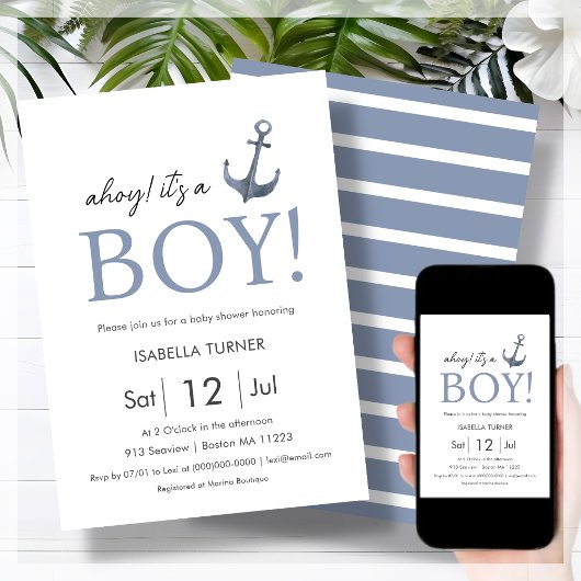 Ahoy ! Un garçon | Invitation Baby shower