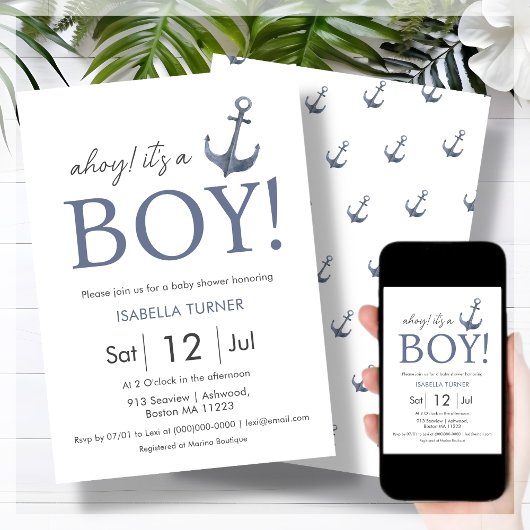 Ahoy ! Un garçon | Invitation Baby shower
