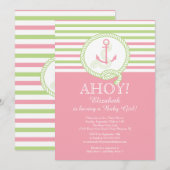Ahoy ! Une fille Nautique Baby shower Invitation (Devant / Derrière)
