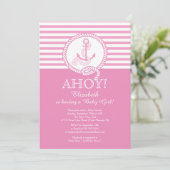 Ahoy ! Une fille Nautique Baby shower Invitation (Debout devant)